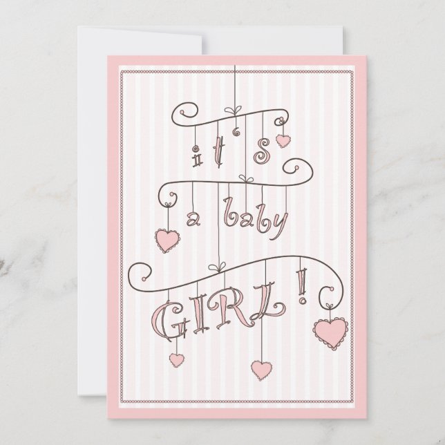 För flickamobil för älskling rosa baby shower inbjudningar (Framsida)