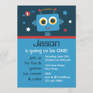 För födelsedaganpassningsbar för robot 1st inbjudningar