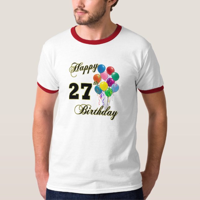 För födelsedagballong för lycklig 27th T-tröja Tee Shirt (Framsida)