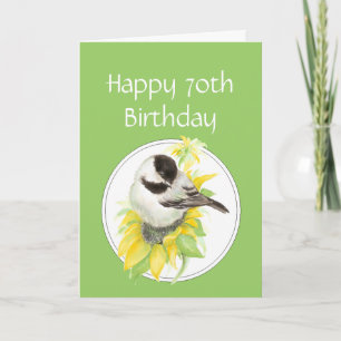 För födelsedagChickadee för anpassningsbar 70th Kort