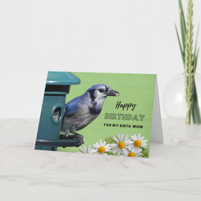 För födelsedagen Mamma med Blue Jay vid mataren Kort (Framsida)