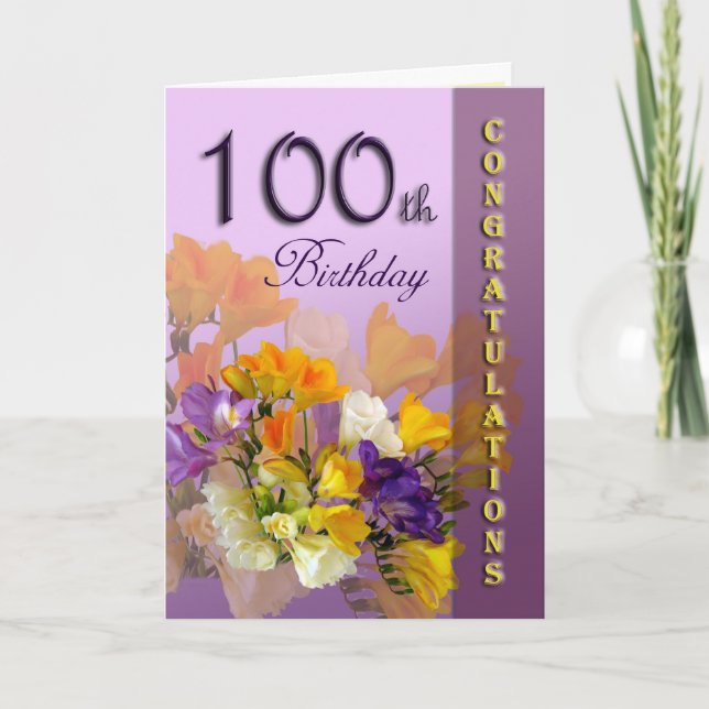 För födelsedaggrattis för blommigt 100. kort (Framsida)