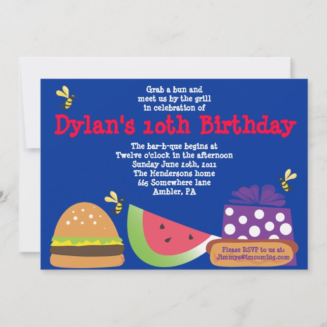 För födelsedaghumla för Pub-b-Que inbjudan för (Framsida)