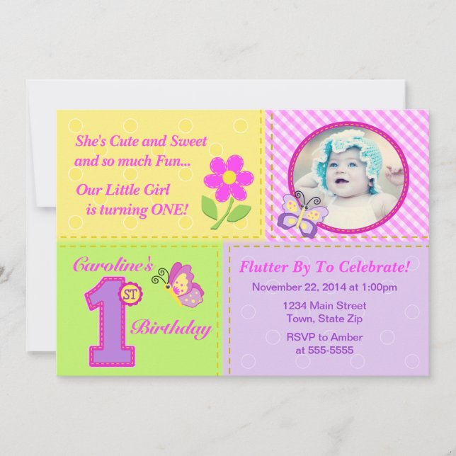 För födelsedaginbjudan 5x7 för fjäril 1st kort för (Framsida)