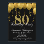 För födelsedaginbjudan för elegant 80th ballonger inbjudningar<br><div class="desc">Elegantt guld sväller födelsedaginbjudan</div>