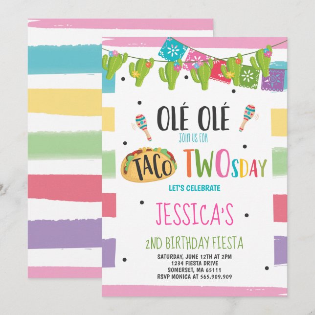 För födelsedaginbjudan för Fiesta 2nd Twosday för Inbjudningar (Fram/baksida)