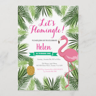 För födelsedaginbjudan för Flamingo första flicka Inbjudningar