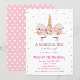För födelsedaginbjudan för Unicorn guld- glitter Inbjudningar