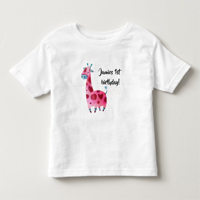 För födelsedagsfestdräkt för rosa giraff themed t shirt (Framsida)