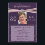 För födelsedagsfestfoto för elegant 80th inbjudningar<br><div class="desc">Gäster ska kärlek att motta denna eleganta 80th födelsedagsfest inbjudan med en bild av hedersgästen.  Skräddarsy lätt denna inbjudan med din information.  Du kan även ändra typsnitt!</div>