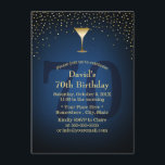 För födelsedagvin för marinblåa guld- konfettiar inbjudningar<br><div class="desc">För födelsedagvin för marinblåa guld- konfettiar 70th inbjudningar för party.</div>