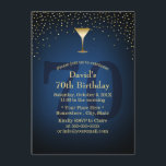 För födelsedagvin för marinblåa guld- konfettiar inbjudningar<br><div class="desc">För födelsedagvin för marinblåa guld- konfettiar 70th inbjudningar för party.</div>