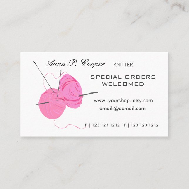 För för garnbollar & nålar för Knitter rosa Visitkort (Framsida)