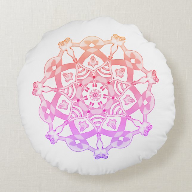 För *~* för lavendel- & rosavit ombonat Mandala Rund Kudde (Baksidan)