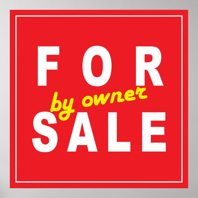FÖR FÖRSÄLJNING per ägare: SIGN vit röd gult Poster (Framsidan)