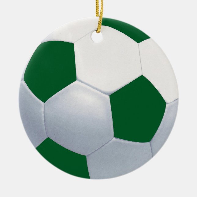 För fotbollboll för grönt och för vit keramisk julgransprydnad keramik (Framsidan)