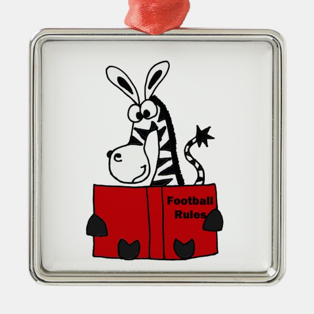 För fotbollregler för rolig sebra läs- bok julgransprydnad metall (Framsidan)