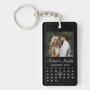 För fotobröllopsdag för elegant svart kalender nyckelring