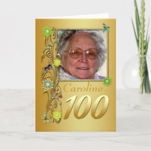 För fotofödelsedag för guld- trädgård 100. kort