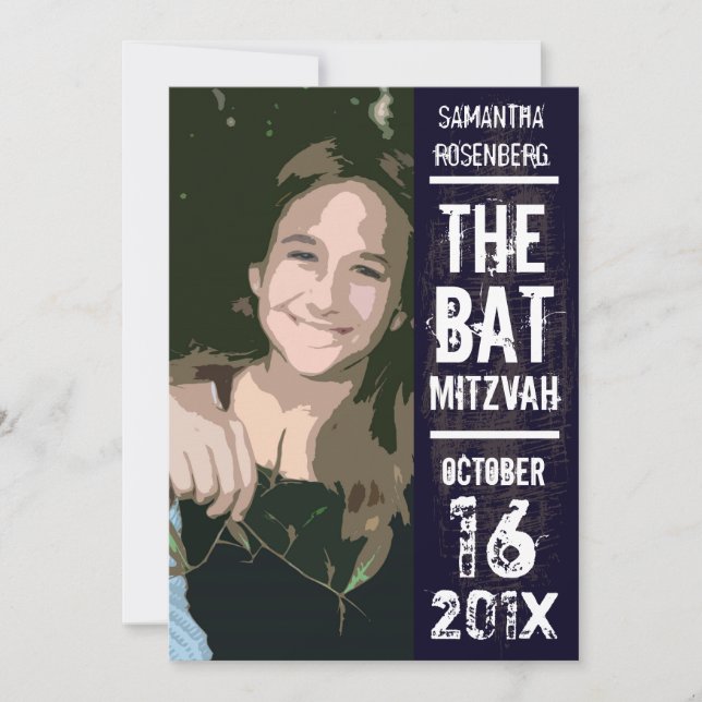 För fotoinbjudan för rockband bat mitzvah svart inbjudningar (Framsida)