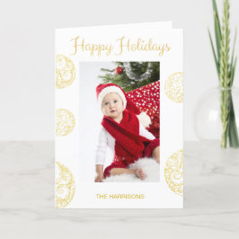 För fotojul för guld- vit elegantt kort för