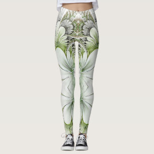 För Fractaldesign för grönt och för vit blom- Leggings