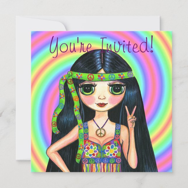 För fred för flickaHippie ut blinkande fredstecken Inbjudningar (Framsida)