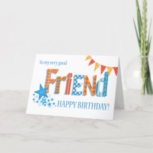 För Friend Birthday Bright Bunting and Stars Card Helgkort