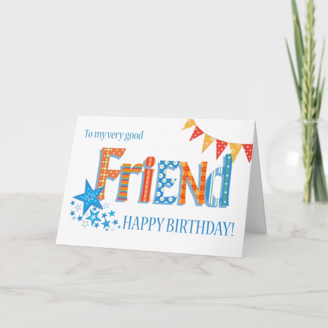 För Friend Birthday Bright Bunting and Stars Card Helgkort (Framsida)