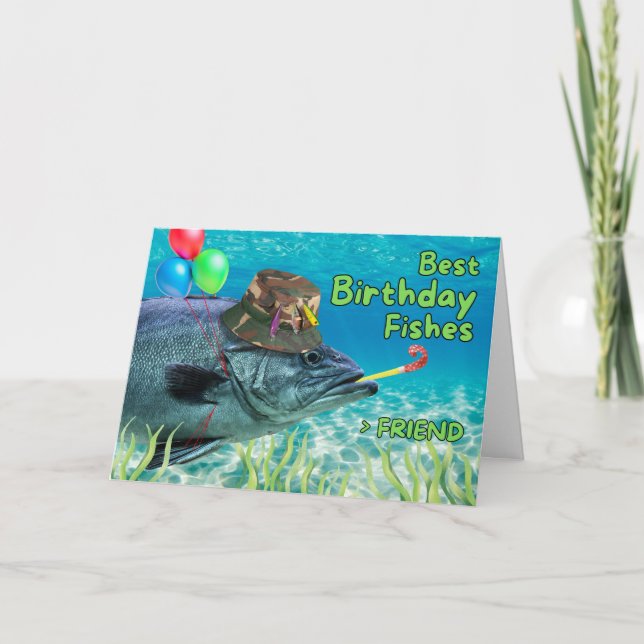 För Friend Birthday Fish Redo till Party Kort (Framsida)