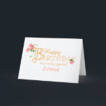 För Friend Birthday med Clematis Flowers Card Helgkort<br><div class="desc">En elegant, ett minimalistiskt födelsedagskort för din vän med guld-effektsbrev och rosa-röda Clematis-blommor och deras långa, föränderliga stjälkar och löv. Hälsning är "Grattis på födelsedagen till en mycket speciell vän" i guld-effektsbokstäver med ett överdimensionerat brev "B" som är insnärjt med ett kluster av Clematis-blommor och dess långa skott och löv....</div>