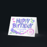 För Friend Birthday Rosa och Blue Periwinkles Card Helgkort<br><div class="desc">Ett mycket söt, blommigt födelsedagskort för din vän, med Periwinkle-blommor i purpurblått som sträcker sig genom lavender blue till rosa. Hälsning är "Grattis på födelsedagen" i stort brev, fyllt med mönster från min "Periwinkle Patch"-samling och "till en mycket speciell vän". De stora perivinklerna i det lämnat grund-hörnet sträckte sig i...</div>