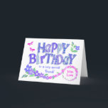 För Friend Birthday Rosa och Blue Periwinkles Card Helgkort<br><div class="desc">Ett mycket söt, blommigt födelsedagskort för din vän, med Periwinkle-blommor i purpurblått som sträcker sig genom lavender blue till rosa. Hälsning är "Grattis på födelsedagen" i stort brev, fyllt med mönster från min "Periwinkle Patch"-samling och "till en mycket speciell vän". De stora perivinklerna i det lämnat grund-hörnet sträckte sig i...</div>