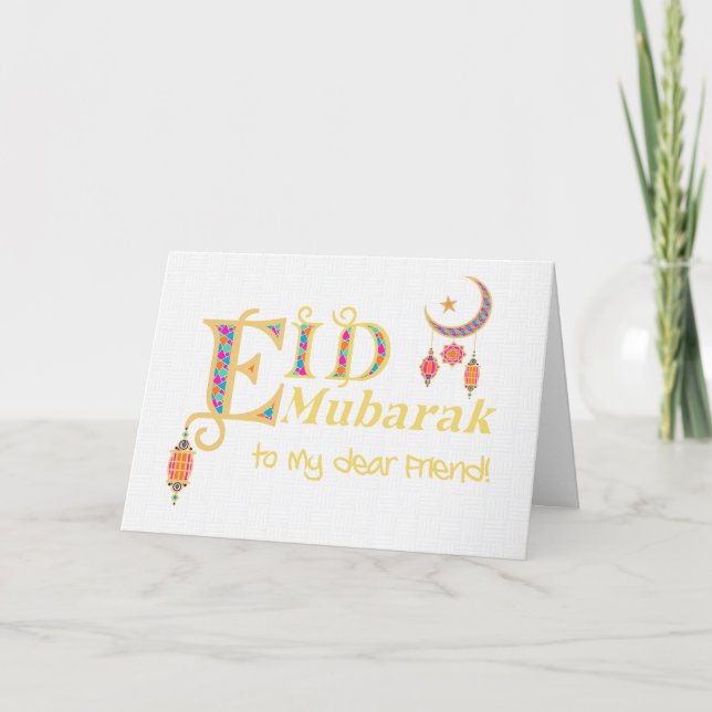 För Friend Eid Mubarak Lanternes Måne Stars Kort (Framsida)