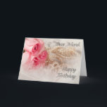 För Friend, Grattis på födelsedagen ro och pärlor Kort<br><div class="desc">Säg Grattis på födelsedagen med elegant ro och pärlor.</div>