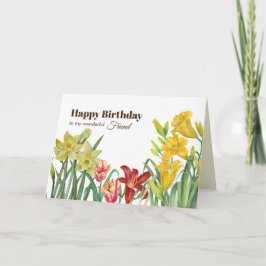 För Friend on Birthday Gult Orange Vår Flower Kort