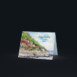 För Friend på Birthday Runswick Bay Watercolor Kort<br><div class="desc">Baserat på min vattenfärgmålning av Runswick Bay, sommartid i den traditionella kustbyn i North Yorkshire i England. Runswick Bay har luft i en ställe-borttappad i tid med hjälp av tjugona stugor och gator. Runswick Bay är en av Yorkshire Kusten:s vackraste destinationer med dess svepande, skyddade havsvikar och charmerande röda tak-burkar....</div>