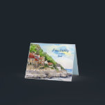 För Friend på Birthday Runswick Bay Watercolor Kort<br><div class="desc">Baserat på min vattenfärgmålning av Runswick Bay, sommartid i den traditionella kustbyn i North Yorkshire i England. Runswick Bay har luft i en ställe-borttappad i tid med hjälp av tjugona stugor och gator. Runswick Bay är en av Yorkshire Kusten:s vackraste destinationer med dess svepande, skyddade havsvikar och charmerande röda tak-burkar....</div>