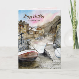 För Friend på Birthday Staithes England Watercolor Kort