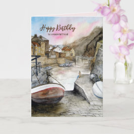 För Friend på Birthday Staithes England Watercolor Kort