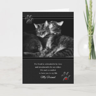 for Friend's Birthday Cat Lover with Red Heart Kort
