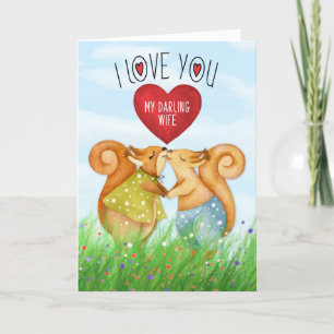 För fru Squirrels Kissing Valentine Day Helgkort