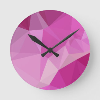 För Fuchsia låg polygon Backgrou rosaabstrakt för Rund Klocka