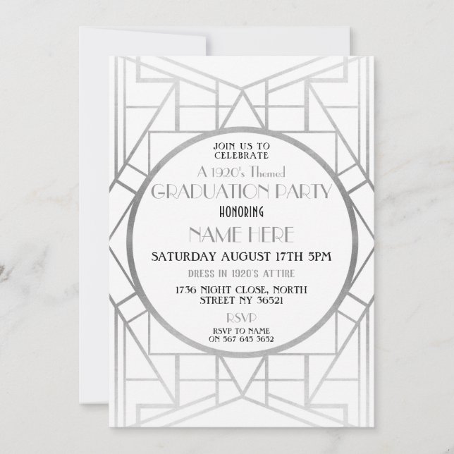 för Gatsby för 20-talart décostudentfest inbjudan (Framsida)