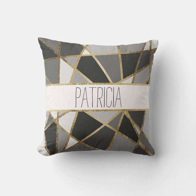 För Geo för svart och för grått modern Monogram Kudde (Framsida)