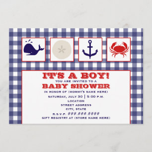 För Ginghambaby shower för hav Themed inbjudan