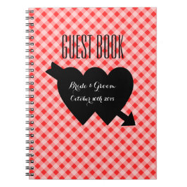 För ginghammönster för land chic röd guestbook för anteckningsbok med spiral