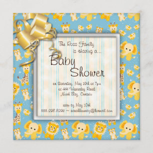 För giraffvilda djur för elefant lejon baby shower inbjudningar