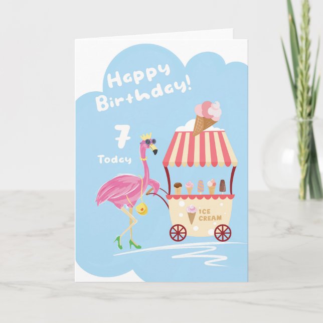 För Girl 7:e Cute Flamingo Birthday Card Kort (Framsida)