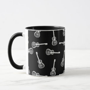 För gitarrdesign för svart & för vit Themed Mugg